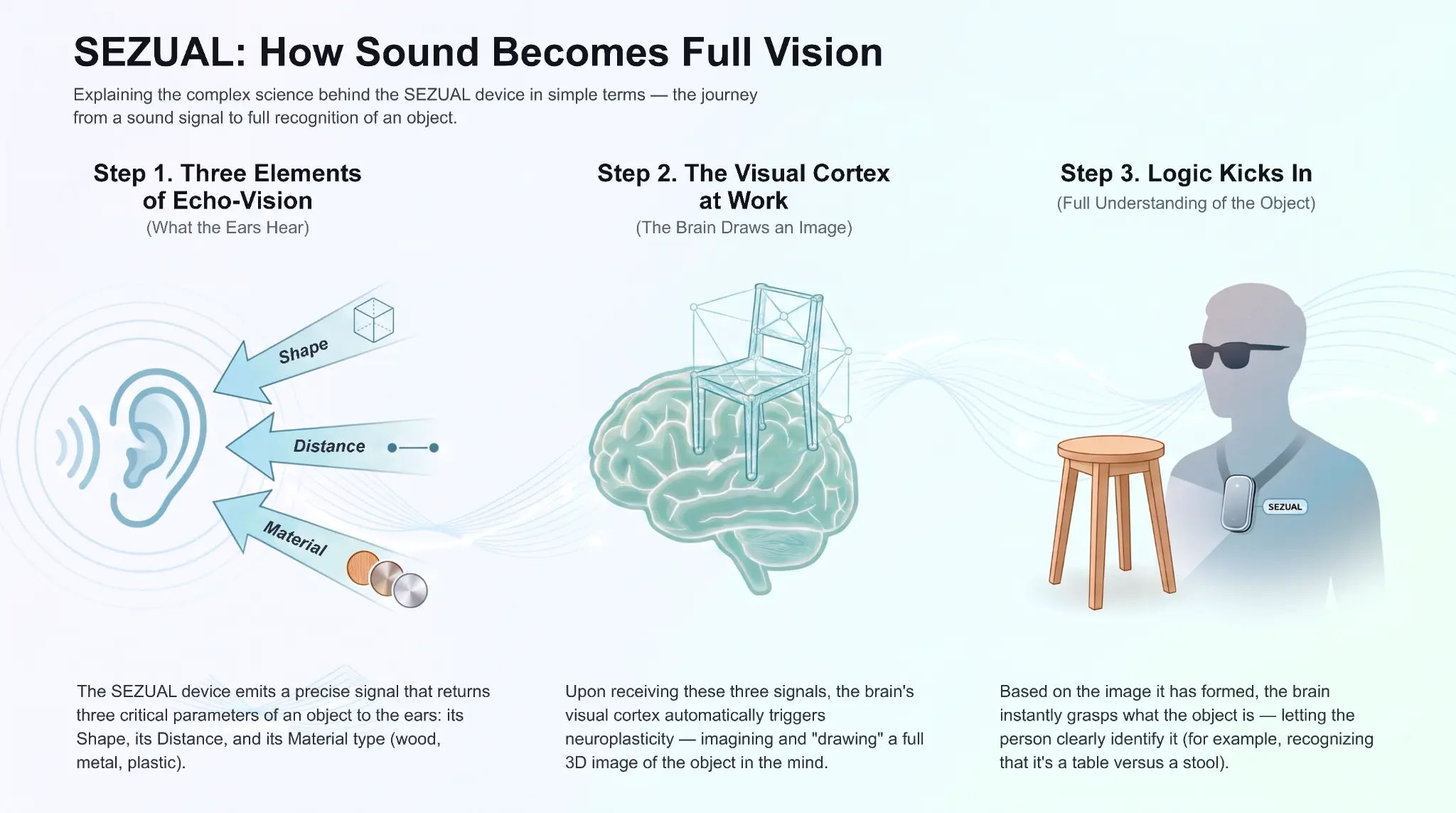 Как звук превращается в зрение — инфографика VISION FOR BLIND: 3 шага